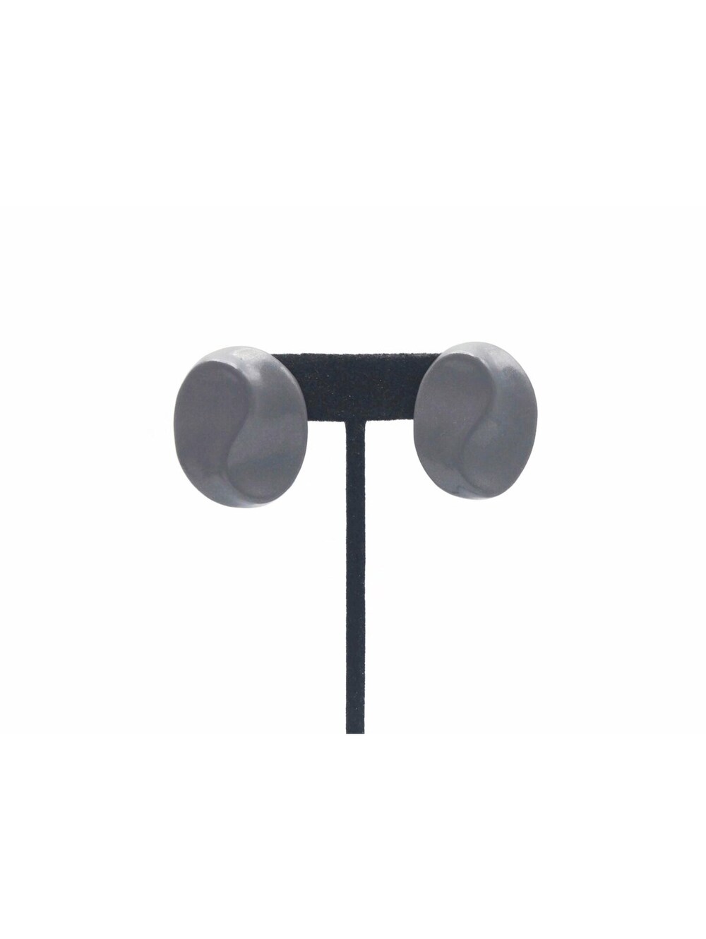 Vintage Gray Plastic Oval Button Stud Earrings with Post Backs for Pierced Ears.